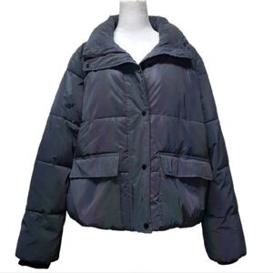 DKNY Dark Gray Holographic Ouffer Jacket Women's Size XL